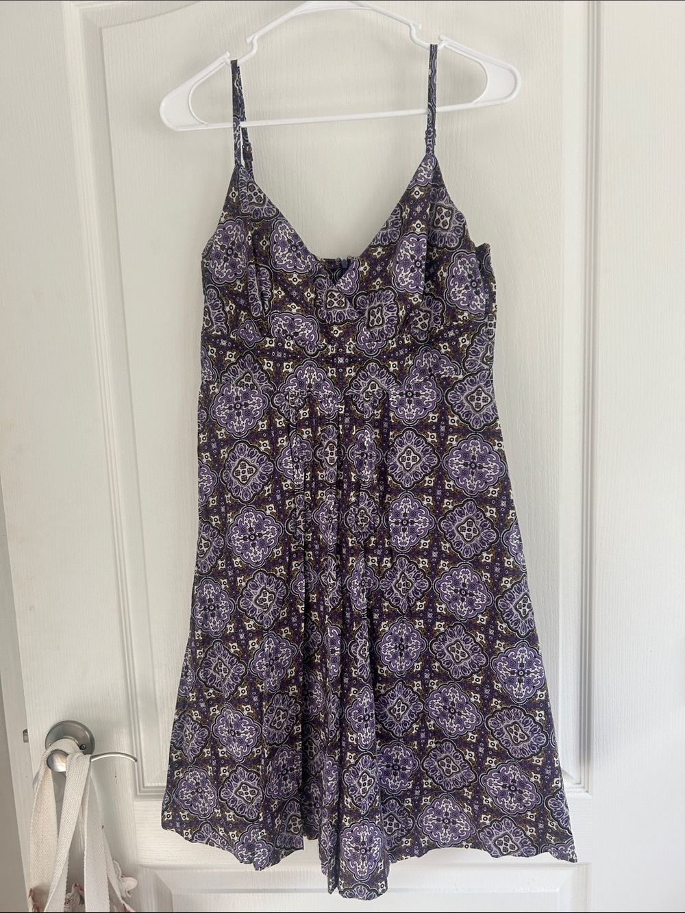 Vintage New York & Company Purple Patterned Spaghetti Strap sun Dress size 10